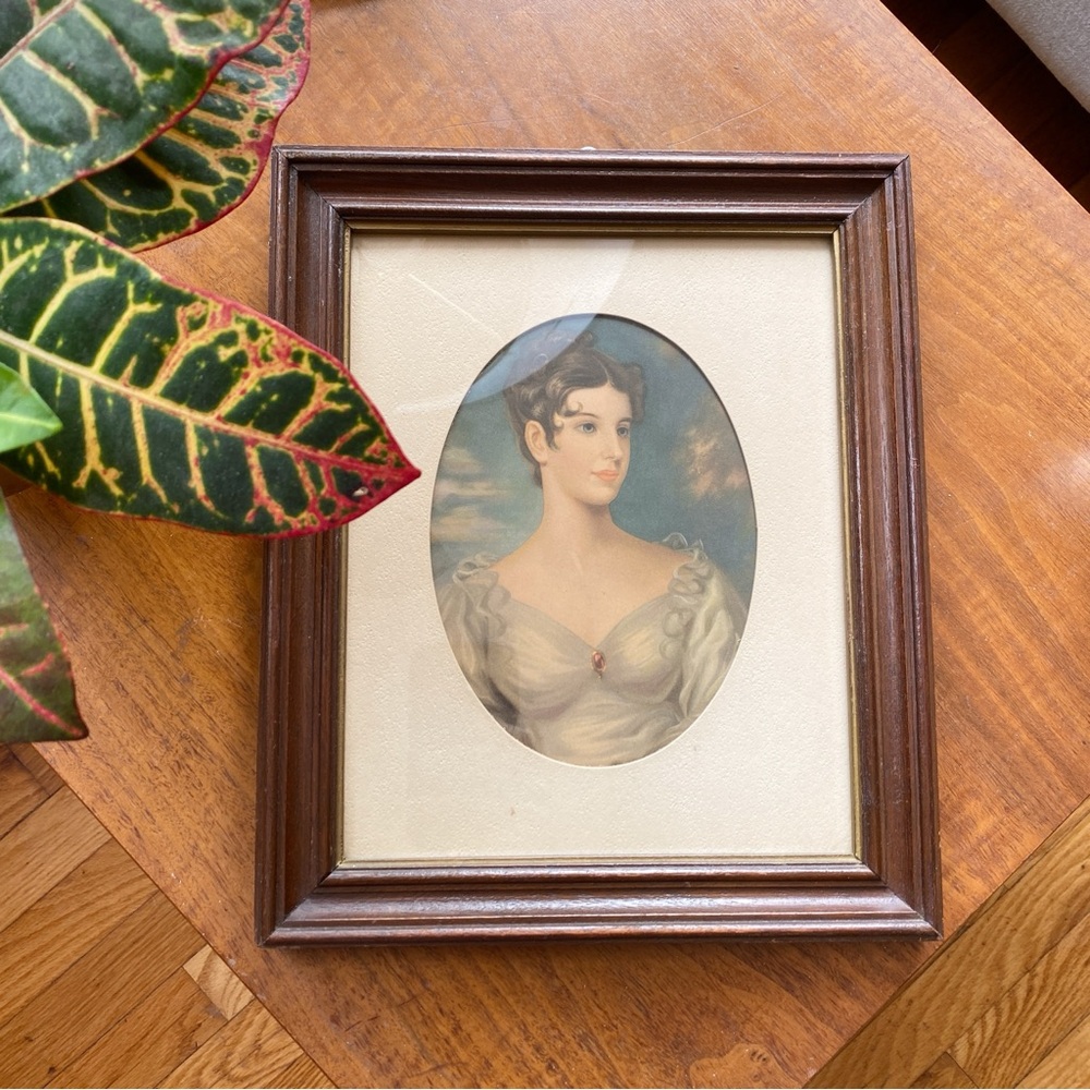 Vintage Wood Framed Print Portrait Lady Belgrave Vicountess Oval 10"x12" Cottage